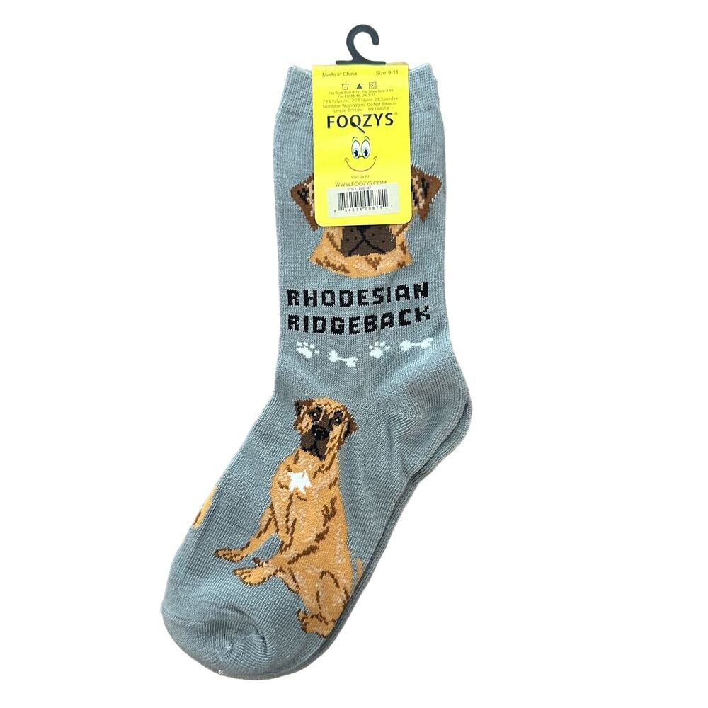 Foozys Rhodesian Ridgeback Dog Print Crew Grey Socks Women's One Size - Picture 2 of 2